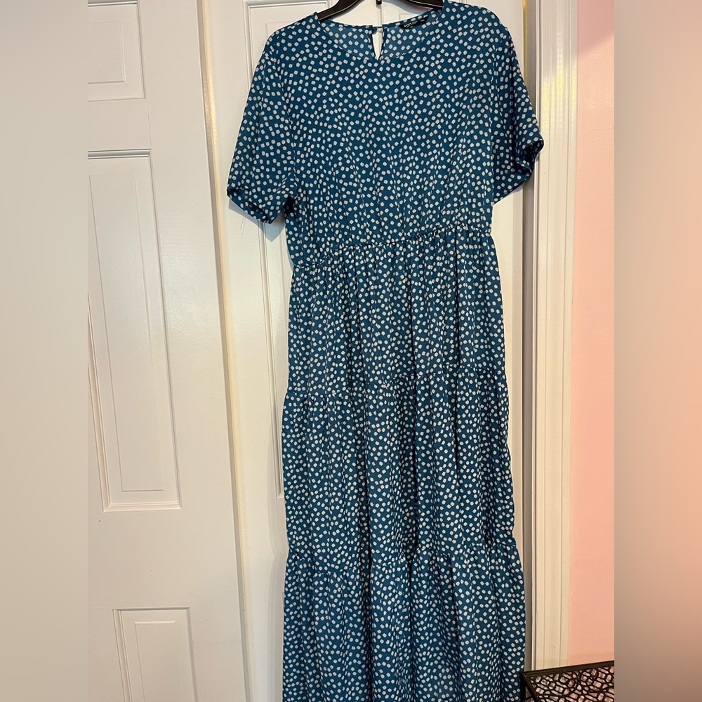 SHEIN flowy floral teal maxi dress size 1X